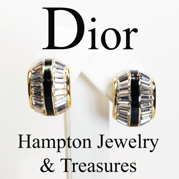 ⚜️ Christian Dior Swarovski Channel Set Baguette Crystals Gold Clip-on Earrings - Picture 1 of 16